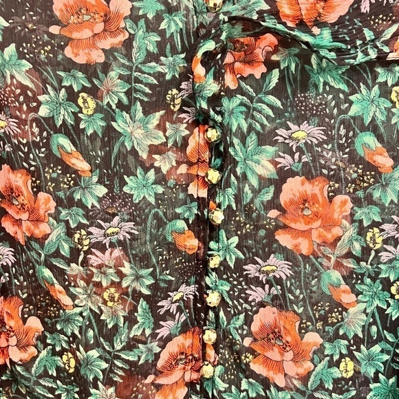 THE KOOPLES asymmetrical ruffle trimmed poppie field semi sheer blouse - Picture 16 of 16